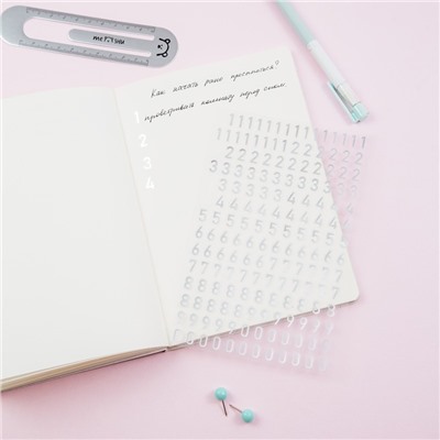 Наклейки ПВХ MESHU "Silver numbers", 10*21см, фольга, 170 наклеек, инд. уп., европодвес