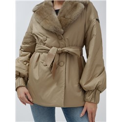 Полупальто зимнее женское с норкой люкс класса бежевого цвета 8632B