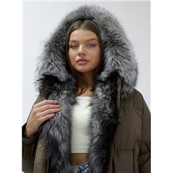 Полупальто женское зимнее с чернобуркой люкс класса коричневого цвета 1313K