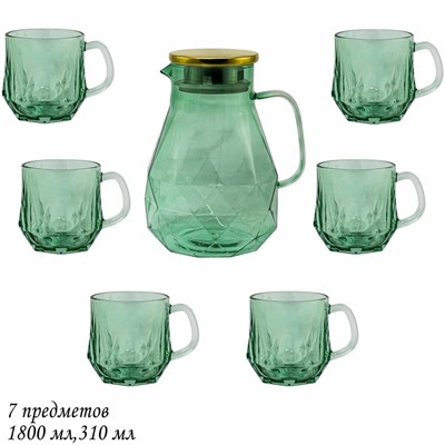 589-015 Набор: кувшин-заварник 1,9 л  и 6 кружек 350 мл  зеленый, в под.уп.(х8)