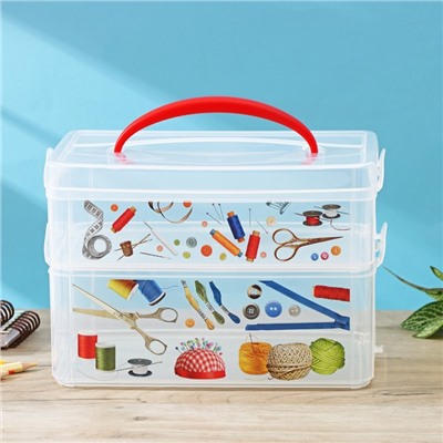 Контейнер универсальный Multi box, 2 секции, с ручкой и декором, МИКС