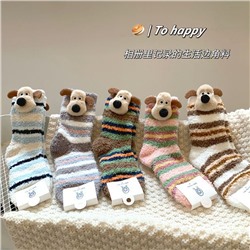 Cute coral demi-season keep warm velvet, three dimensional cartoon knee socks, increased thickness, mid-length