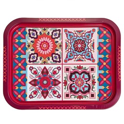 Поднос жестяной прямоугольный "Времена года" розовый П332*258-01957