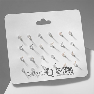 Серьги пусеты QF «Цветочки», набор 12 пар, авокадик, цветные в золоте