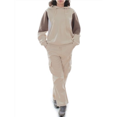 3156/3157 BEIGE/BROWN Костюм спортивный женский (95% хлопок, 5% эластан)