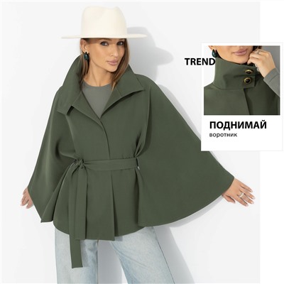 Жакет‑кейп на подкладе, Дикое притяжение (с поясом, хаки)