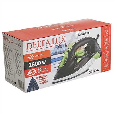Утюг электрический 2800 Вт DELTA LUX DE-3002 черный с зеленым