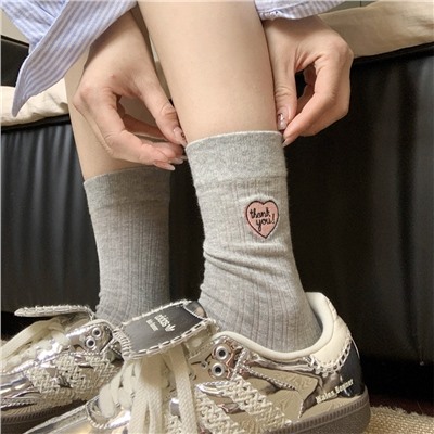 Summer thin brand cute fuchsia Japanese knee socks, with embroidery, mid-length