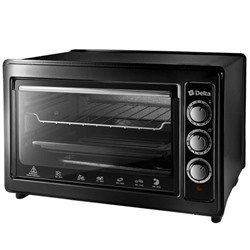 Эл. духовка DELTA с термостатом D-0123 ЧЕРНАЯ 1300 Вт,37л,2 нагрев.элем.,1 противень,решетка, таймер