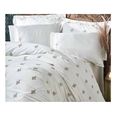 2 сп. Евро Комплект Постельного Белья Cotton Saten Aslışah Krem Çift - EcoCotton