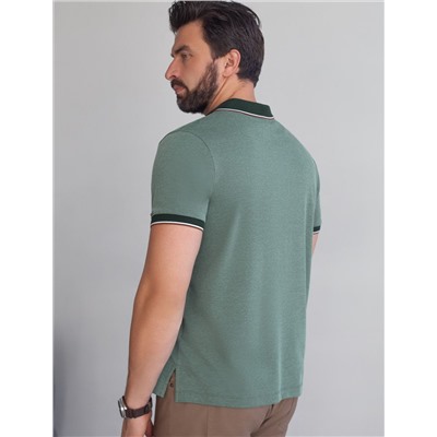 Футболка поло с воротником на пуговицах из полотна пике с меланжевым плетением с эластаном