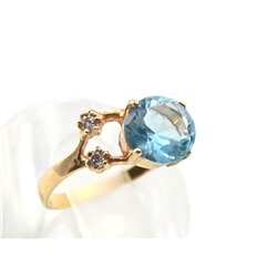 Кольцо с925 с покрытием з999 и голубым топазом размер 17, 1,9г