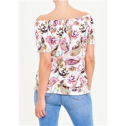Shirred Paisley Wide Neck T-Shirt