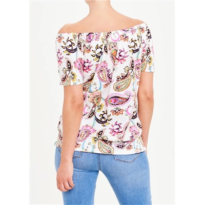 Shirred Paisley Wide Neck T-Shirt
