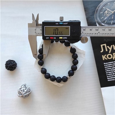 Сет из 2х браслетов: вулканит, камни 10 мм + кожаный браслет