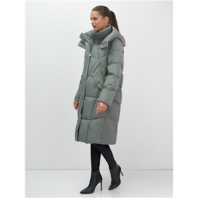 Пальто зимнее утепленное с капюшоном женское цвета хаки 7709Kh