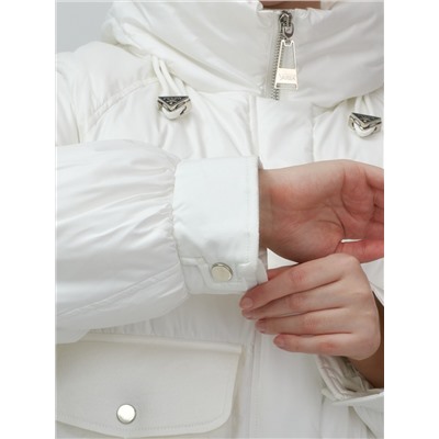 Куртка зимняя женская с капюшоном модная белого цвета 7341Bl