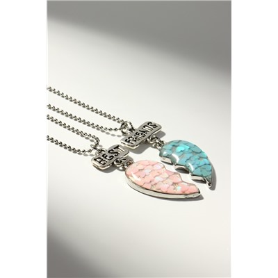 Кулоны парные на цепочке Best friends, 45 см, розовые, голубые в серебре