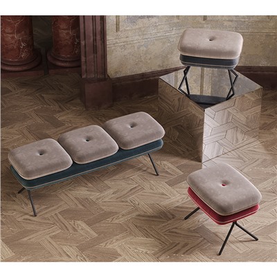 Пуф Pea, велюр, бежевый/бордовый