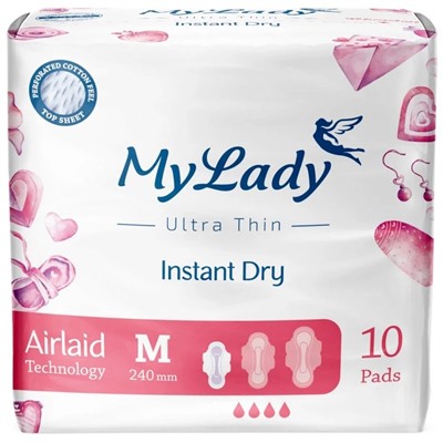 My Lady Ультратонкие прокладки Instant Dry L. Мгновенная Сухость с двойной перфорацией. Длина 28см