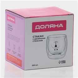 Стакан Доляна «Медведь», 200 мл, 9×9 см, с двойными стенками, стекло, прозрачный