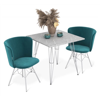 Обеденная группа SHT-DS322
                        серый мрамор / альпийский бирюзовый / хром лак