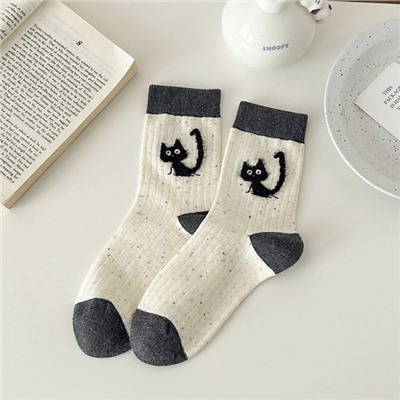 Tide, demi-season cotton velvet autumn cute cartoon knee socks, mid-length