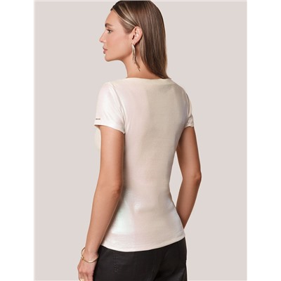 Футболка облегающая из хлопка в рубчик с вырезом лодочка с матовым покрытием металлик