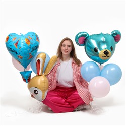 Воздушные шары, набор «Happy Birthday. Мишка и зайка», латекс, фольгированные, 9 шт.