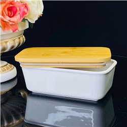 142-084 Прямоугольное блюдо для запекания 19см с бамбук.крышкой в под.уп.(х16)Фарфор