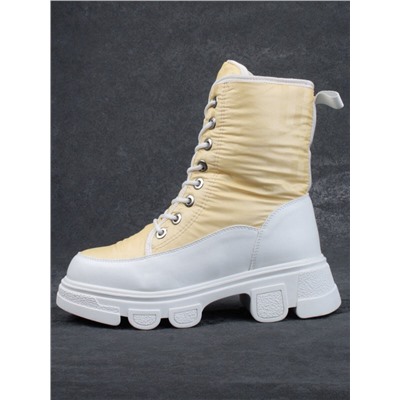 02-FAS99-5Z YELLOW/WHITE Дутики женские (искусственная кожа, плащевая ткань, шерсть)