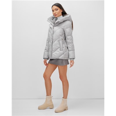 Куртка зимняя женская из овчина стильная и модная серого цвета 7348Sr