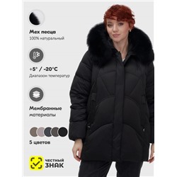 Куртка зимняя женская с мехом и капюшоном тренд черного цвета 7656Ch