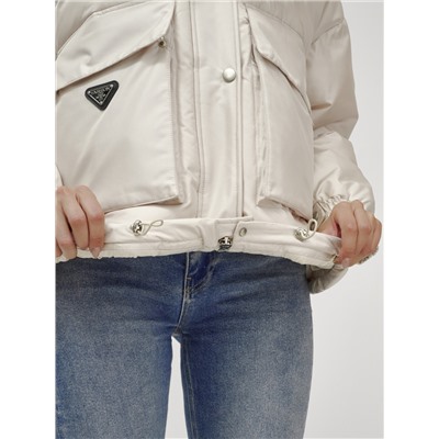 Куртка бомбер ангел с мехом песец премиум класса бежевого цвета 390_1B