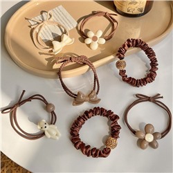 Набор резинок для волос с декором 7 шт. Бежево-Коричневые