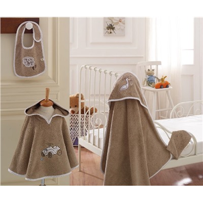 Комплект Пончо 4 Предметa 0-1 год It is a Boy Kahve Panço - EcoCotton