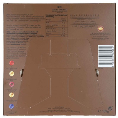 Lindt Lindor Mini Adventskalender 2025, Линдт Адвент-календарь, 24 сладких сюрприза, 109 грамм