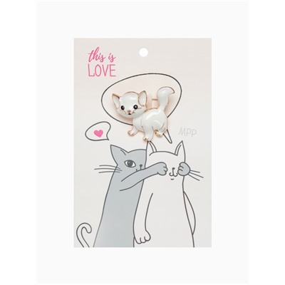 Брошь «Котёночек», цвет белый в золоте