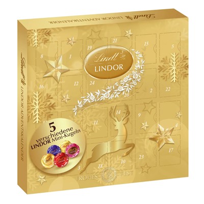 Lindt Lindor Mini Adventskalender 2025, Линдт Адвент-календарь, 24 сладких сюрприза, 109 грамм