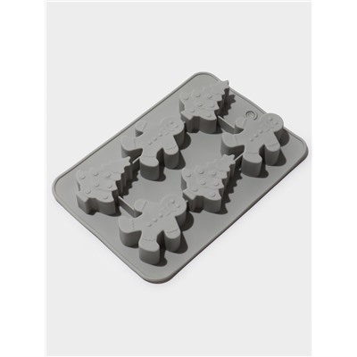 Форма для выпечки новогодняя Доляна «Новогодние пряники», силикон, 6 ячеек, 25.5×17.5×2.5 см, серая