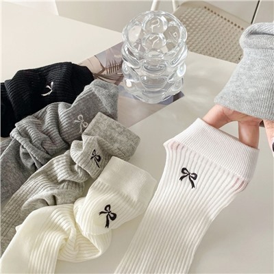 Brand ultra thin colored breathable knee socks with bow, mid-length