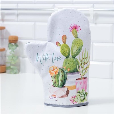 Варежка-прихватка With love, 20×28 см, саржа, 100% хлопок, ватин 250 г/м²