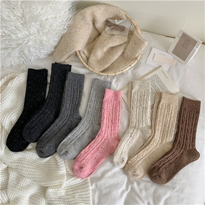 Woolen colored Japanese demi-season keep warm socks, increased thickness, mid-length