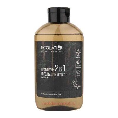 ECOLATIER Мужской Гель для душа и шампунь 2 в 1 кипарис и зеленый чай 600 мл 842107