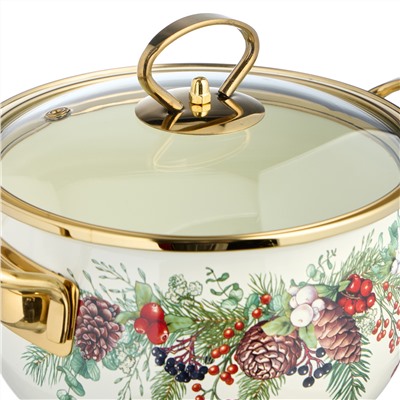 КАСТРЮЛЯ ЭМАЛИРОВАННАЯ AGNESS СО СТЕКЛЯННОЙ КРЫШКОЙ СЕРИЯ "CELEBRATION", 2.0 Л, 18*11 СМ