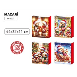 Пакет подарочный бумажный НГ МИШКИ 44*32*11см 4диз ассорти Mazari M-8227/12/Китай