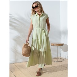 Платье А-силуэта с поясом из легкого хлопкового поплина