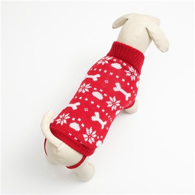 Свитер «Косточки-снежинки», размер 10 (ДС 23-26, ОГ 28-35, ОШ 18-22 см), красный