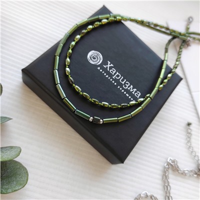 Сет украшений из гематита зелёные травянистые оттенки