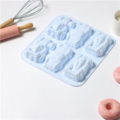 Форма для выпечки Доляна «Гонки», силикон, 29.5×27 см, 6 ячеек (11.5×6.5 см), голубая